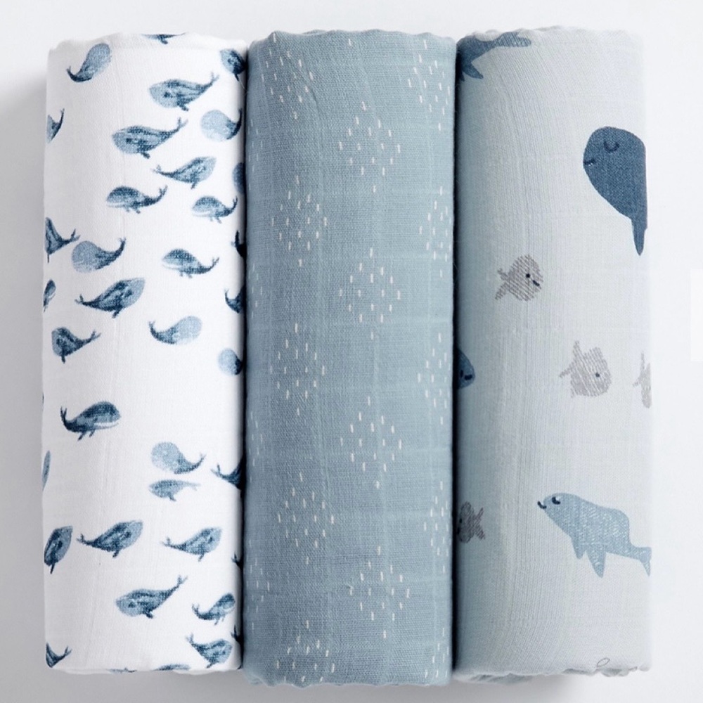Pottery Barn Kids Jack Whale Organic Muslin Swaddle Set